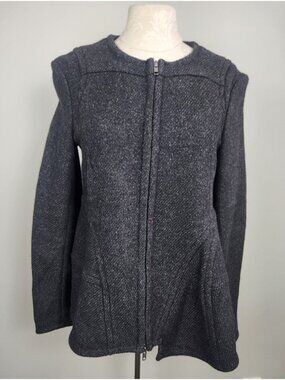 Marni Wool Blend Pea Coat Jacket Luxury Designer Charcol Asymmetrical Hem Preppy